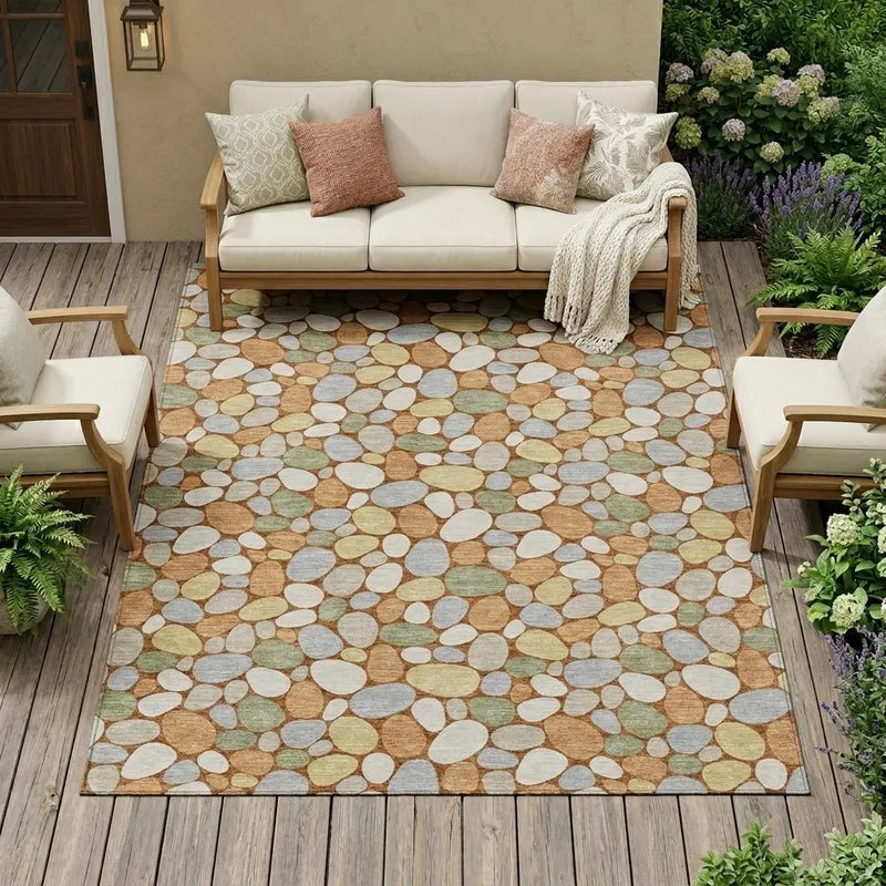 10' X 14' Orange And Gray Geometric Washable Indoor Outdoor Area Rug Homeroots Outdoor