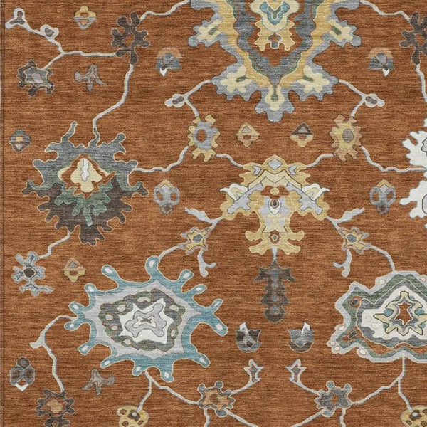 10' X 14' Orange And Gray Oriental Washable Indoor Outdoor Area Rug Homeroots Outdoor