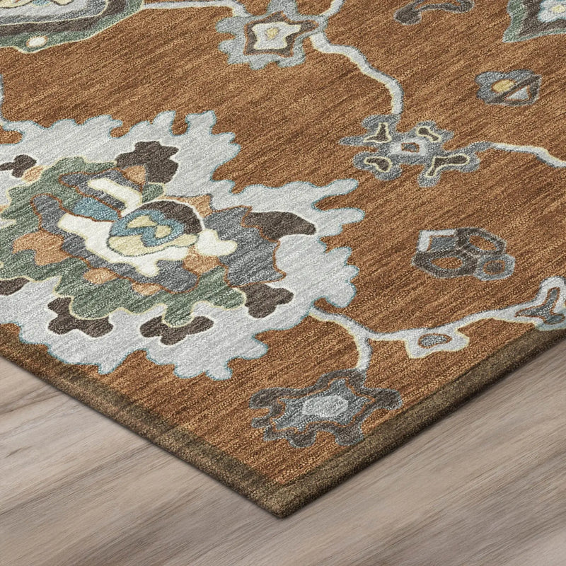 10' X 14' Orange And Gray Oriental Washable Indoor Outdoor Area Rug Homeroots Outdoor