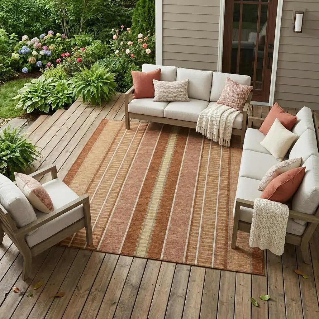 10' X 14' Orange And Gray Striped Washable Indoor Outdoor Area Rug Homeroots Outdoor