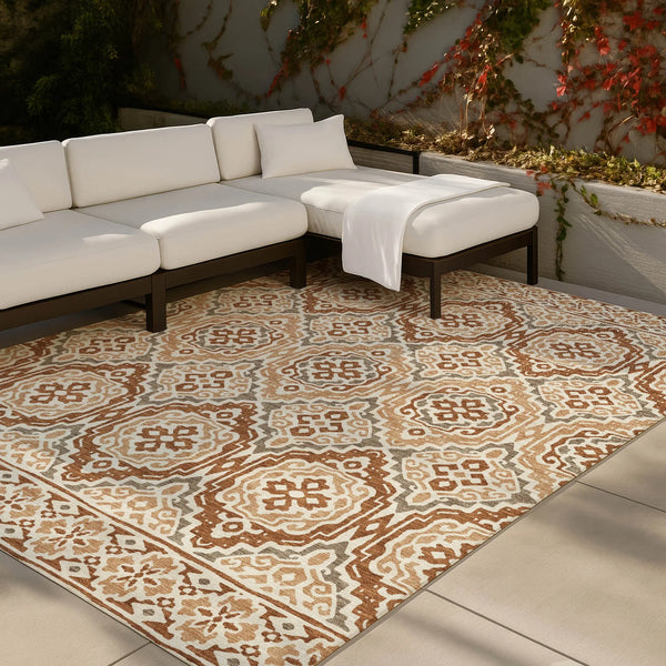 10' X 14' Orange And Gray Tribal Washable Indoor Outdoor Area Rug Homeroots Outdoor