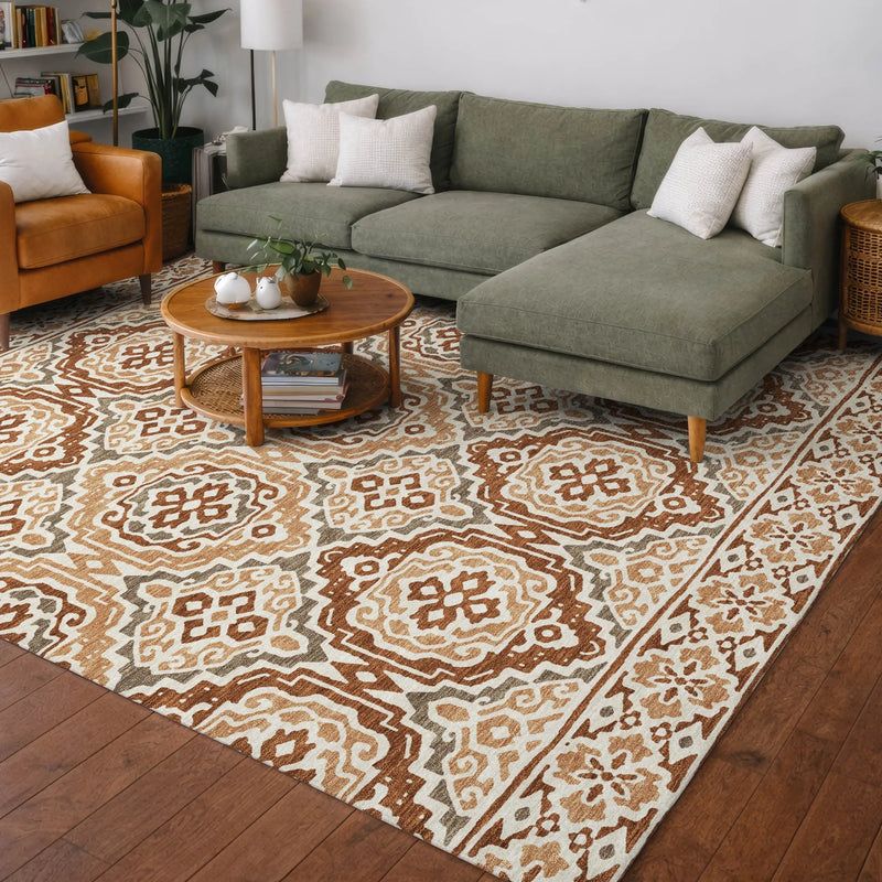 10' X 14' Orange And Gray Tribal Washable Indoor Outdoor Area Rug Homeroots Outdoor