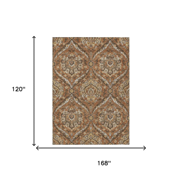 10' X 14' Orange And Green Floral Washable Indoor Outdoor Area Rug Homeroots Outdoor