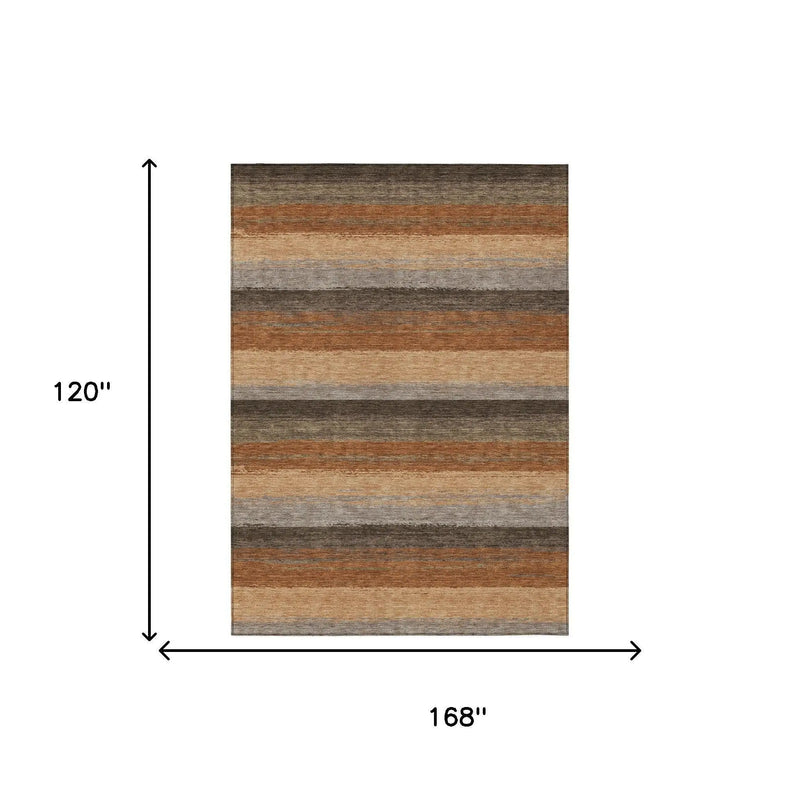 10' X 14' Orange And Green Striped Washable Indoor Outdoor Area Rug Homeroots Outdoor