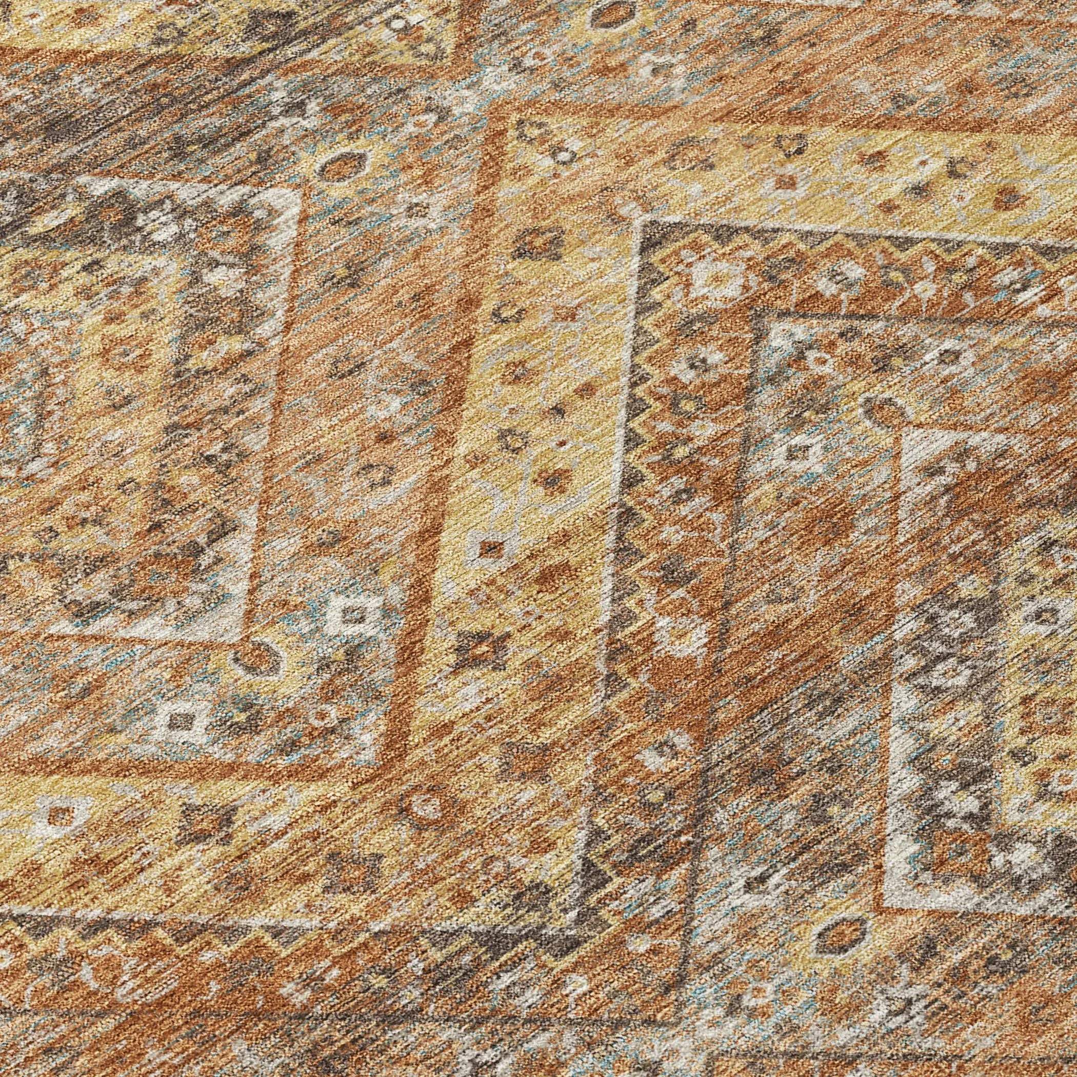 10' X 14' Orange And Green Tribal Washable Indoor Outdoor Area Rug Homeroots Outdoor