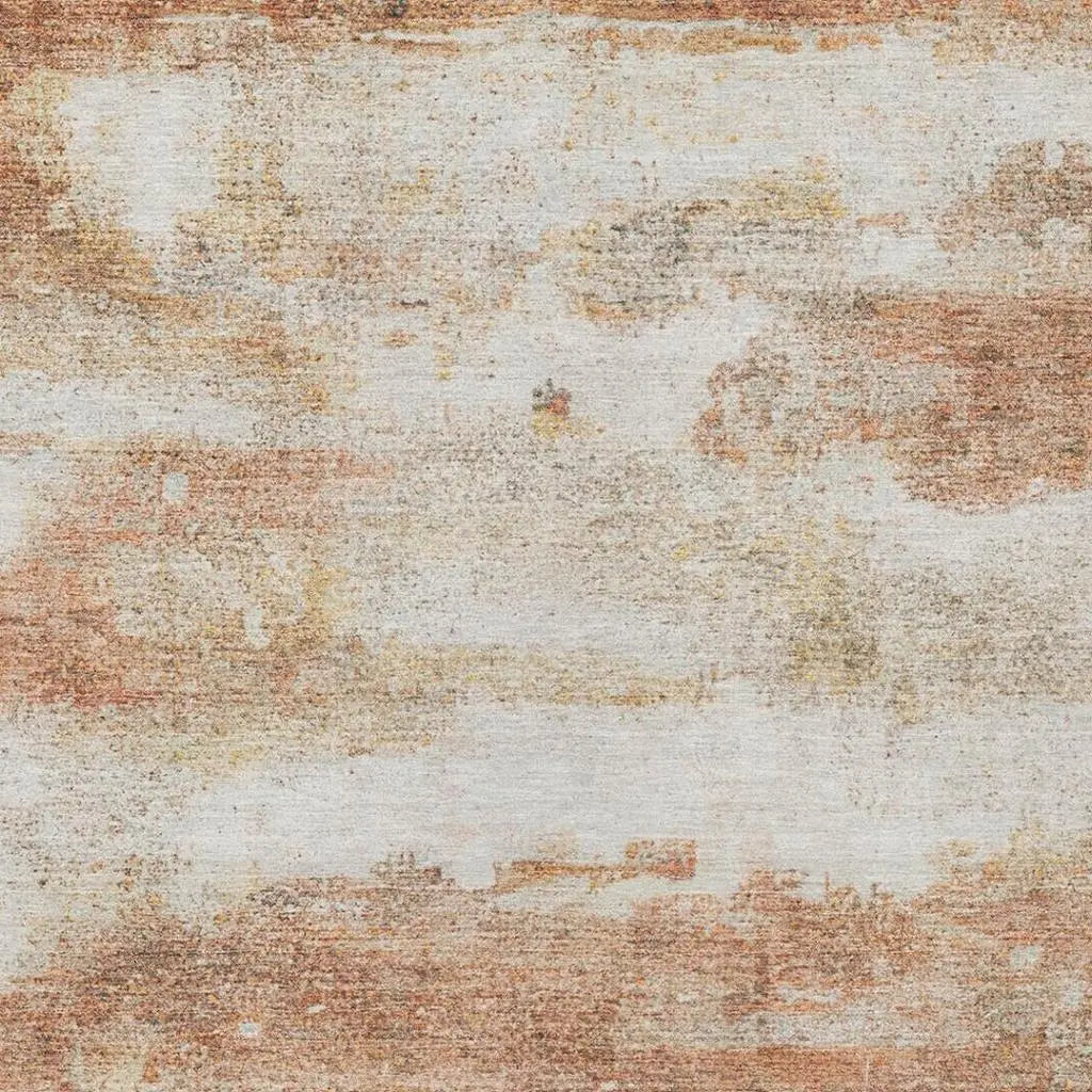 10' X 14' Orange And Ivory Abstract Washable Indoor Outdoor Area Rug Homeroots Outdoor