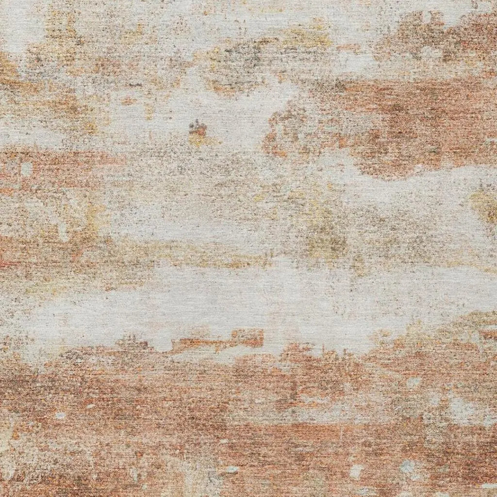 10' X 14' Orange And Ivory Abstract Washable Indoor Outdoor Area Rug Homeroots Outdoor