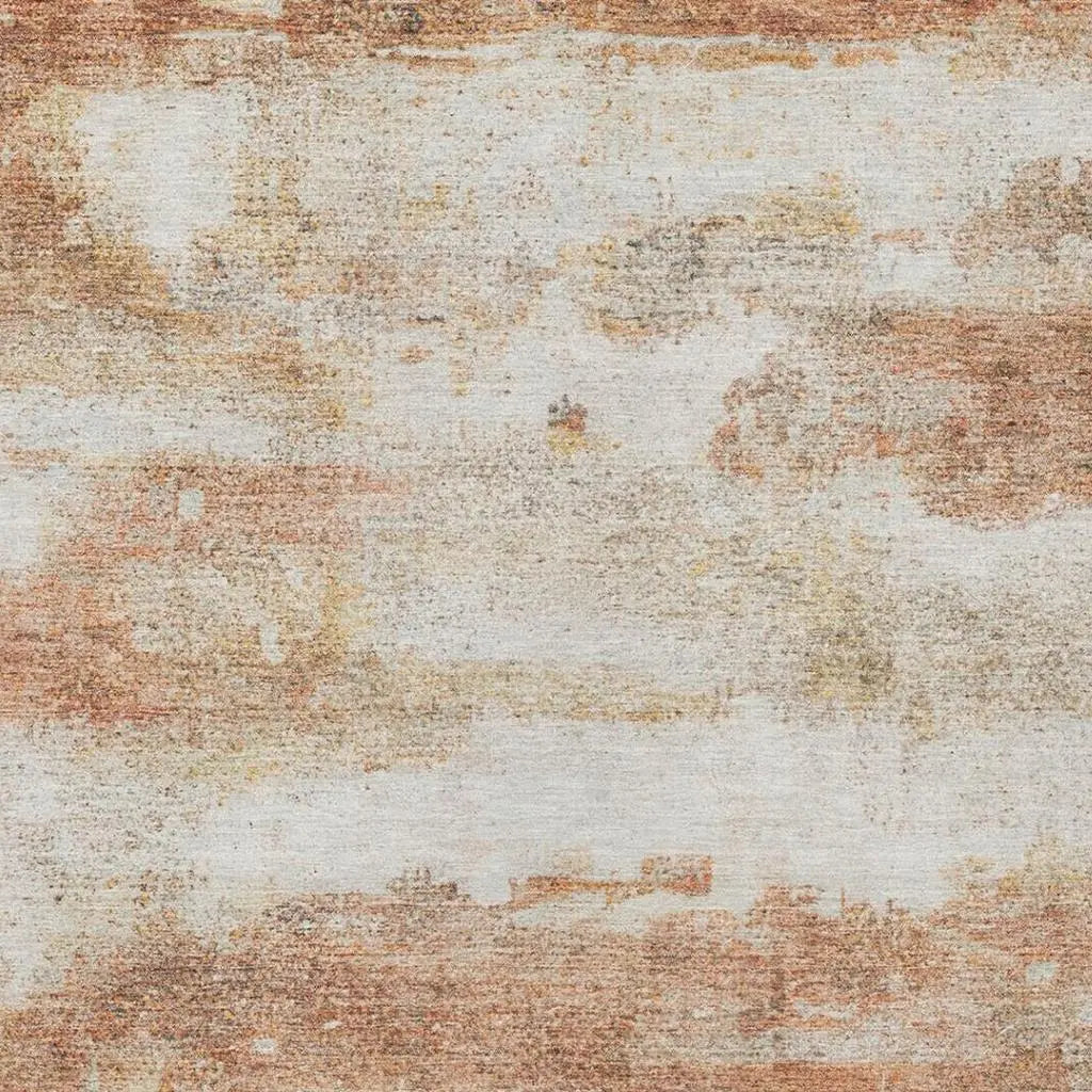 10' X 14' Orange And Ivory Abstract Washable Indoor Outdoor Area Rug Homeroots Outdoor