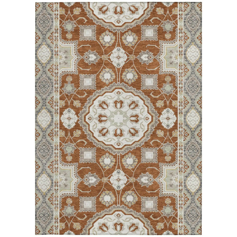 10' X 14' Orange And Ivory Floral Medallion Washable Indoor Outdoor Area Rug Homeroots Outdoor