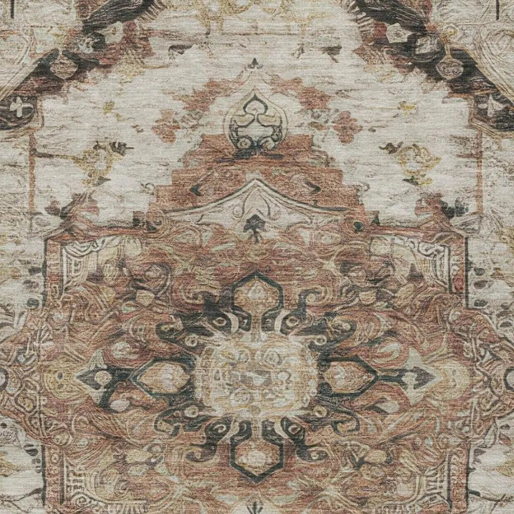 10' X 14' Orange And Ivory Floral Medallion Washable Indoor Outdoor Area Rug Homeroots Outdoor