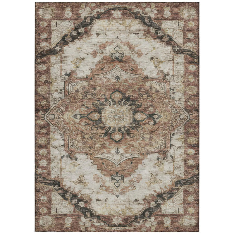 10' X 14' Orange And Ivory Floral Medallion Washable Indoor Outdoor Area Rug Homeroots Outdoor