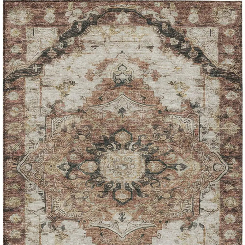 10' X 14' Orange And Ivory Floral Medallion Washable Indoor Outdoor Area Rug Homeroots Outdoor