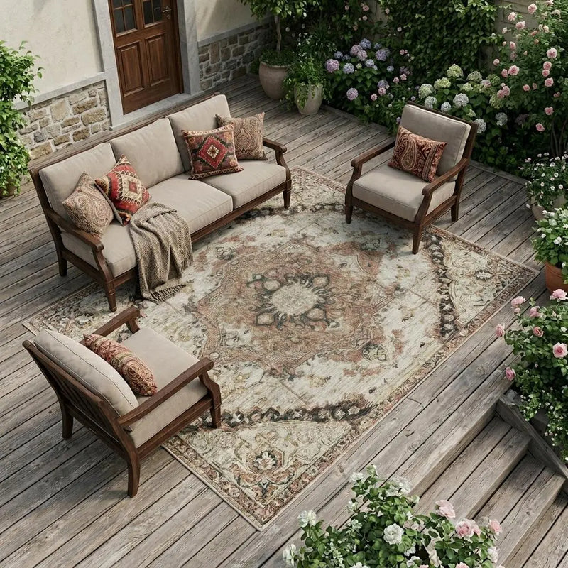 10' X 14' Orange And Ivory Floral Medallion Washable Indoor Outdoor Area Rug Homeroots Outdoor