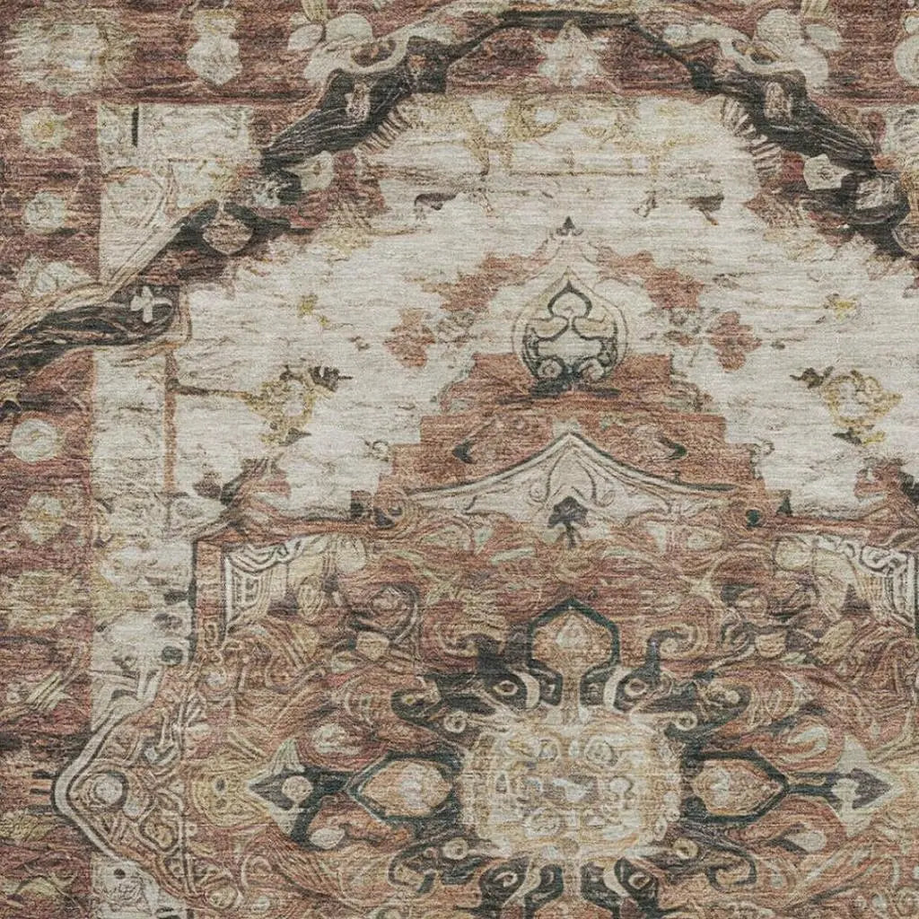 10' X 14' Orange And Ivory Floral Medallion Washable Indoor Outdoor Area Rug Homeroots Outdoor