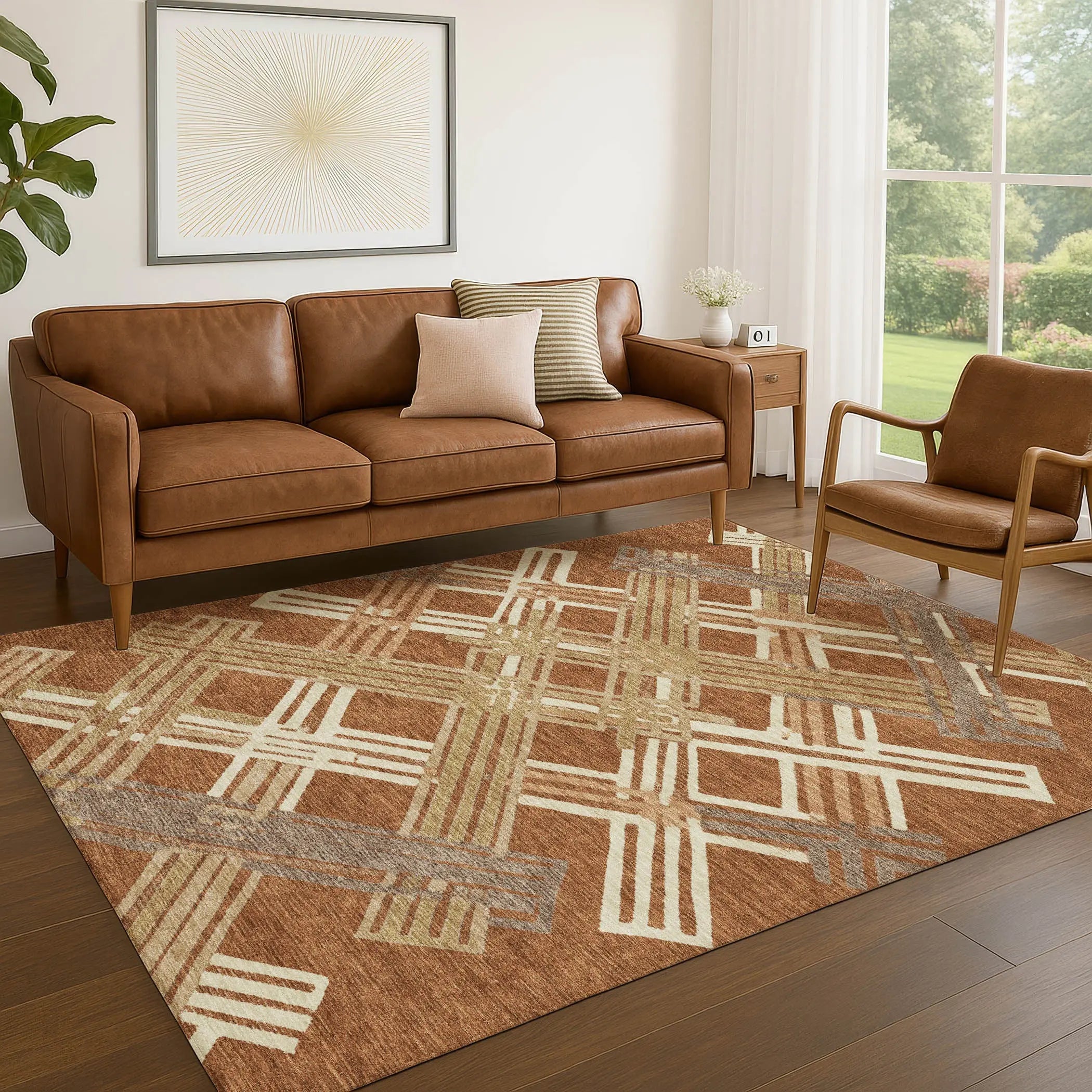 10' X 14' Orange And Ivory Geometric Washable Indoor Outdoor Area Rug Homeroots Outdoor