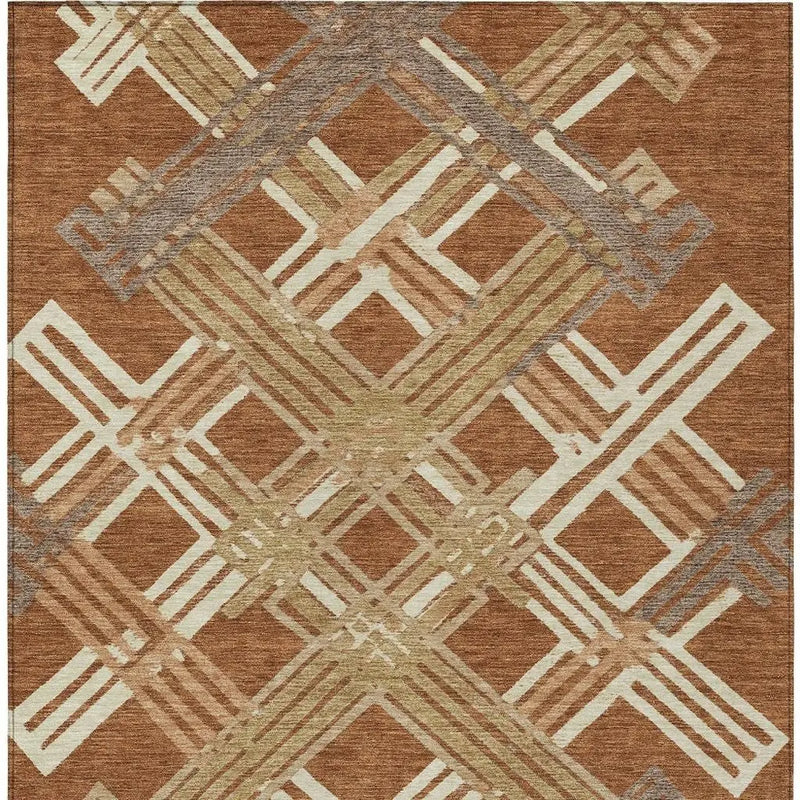 10' X 14' Orange And Ivory Geometric Washable Indoor Outdoor Area Rug Homeroots Outdoor