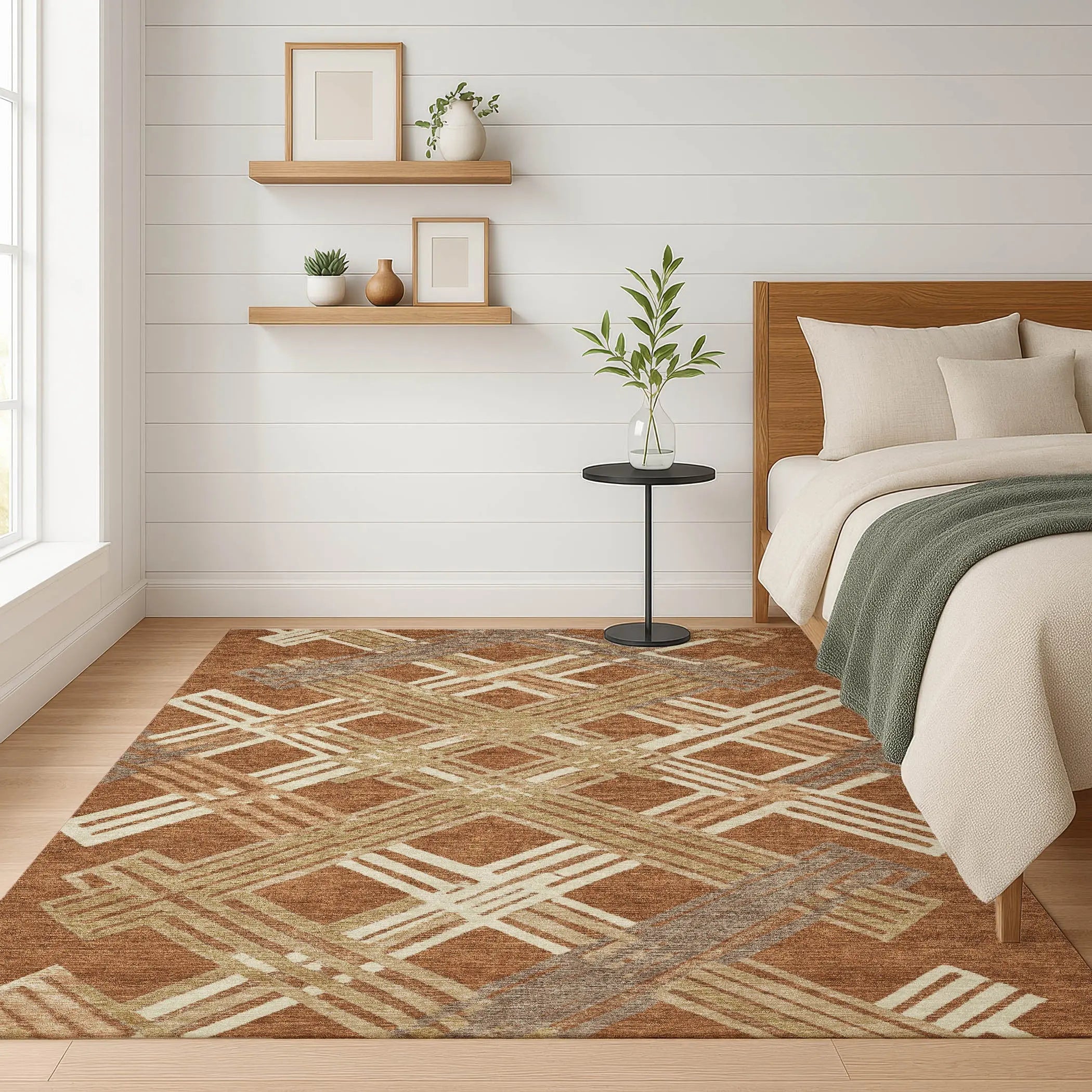 10' X 14' Orange And Ivory Geometric Washable Indoor Outdoor Area Rug Homeroots Outdoor