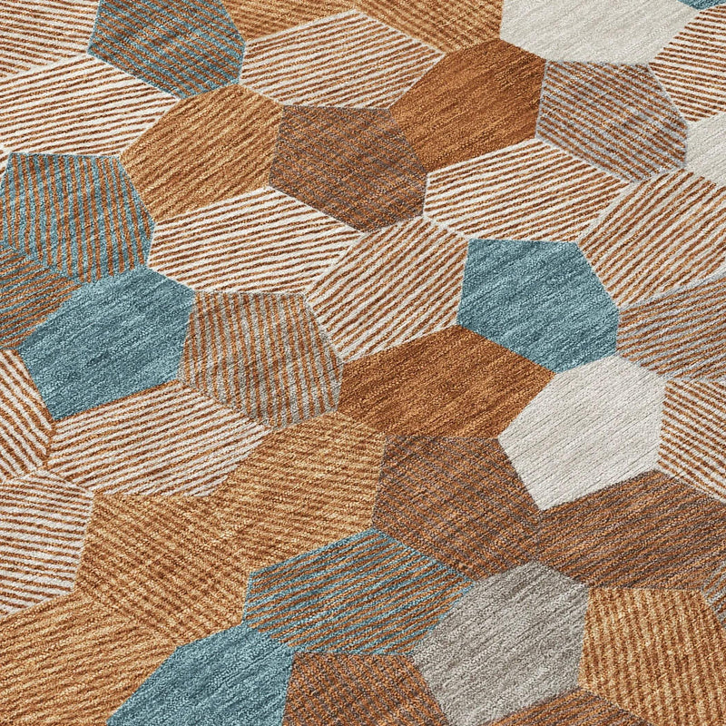 10' X 14' Orange And Ivory Geometric Washable Indoor Outdoor Area Rug Homeroots Outdoor