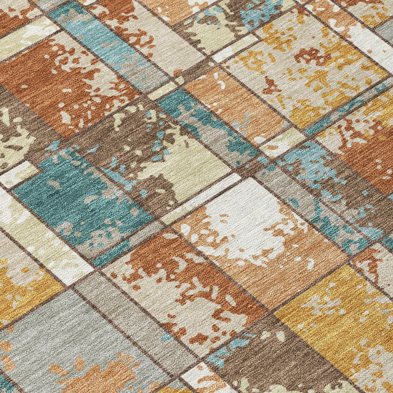 10' X 14' Orange And Ivory Geometric Washable Indoor Outdoor Area Rug Homeroots Outdoor