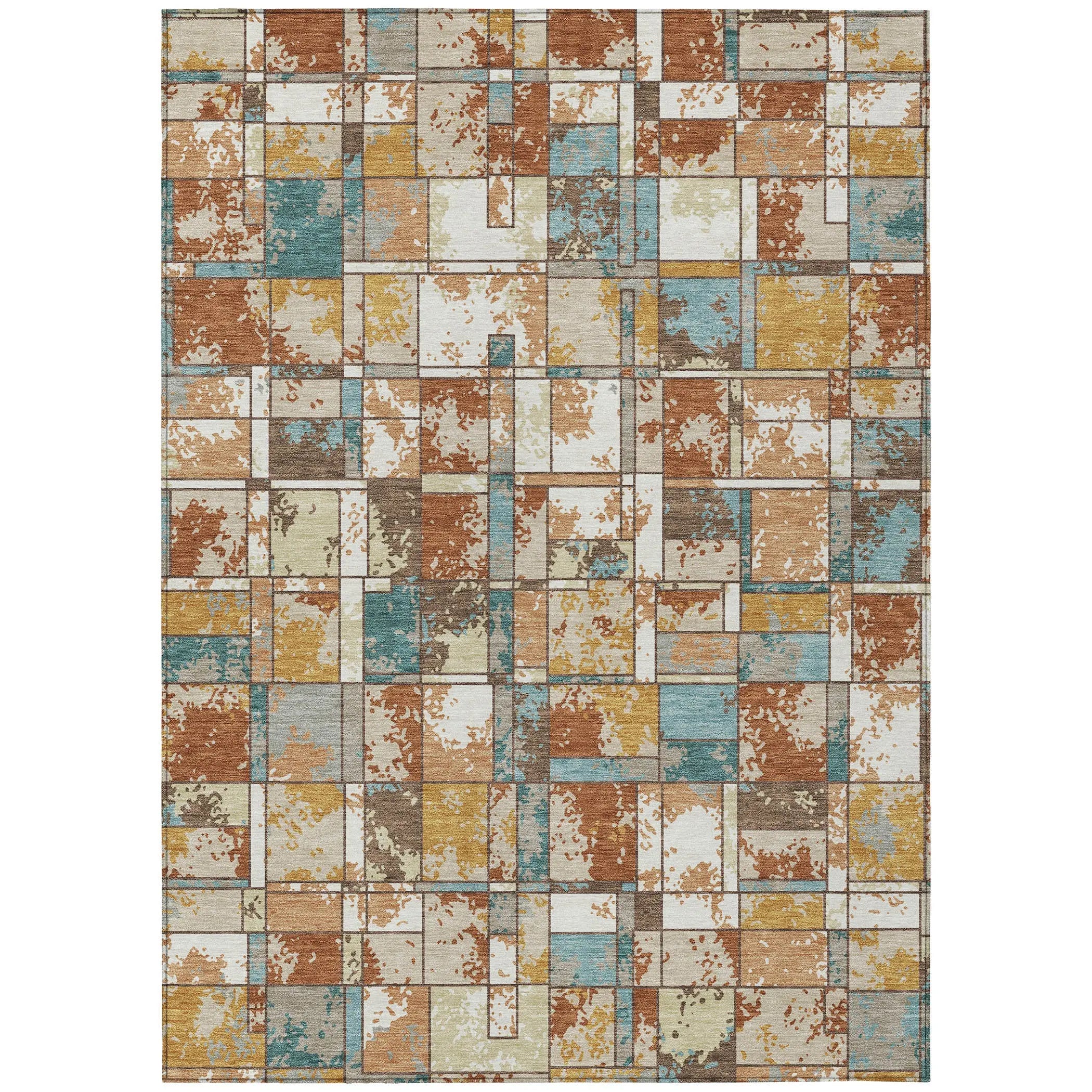 10' X 14' Orange And Ivory Geometric Washable Indoor Outdoor Area Rug Homeroots Outdoor