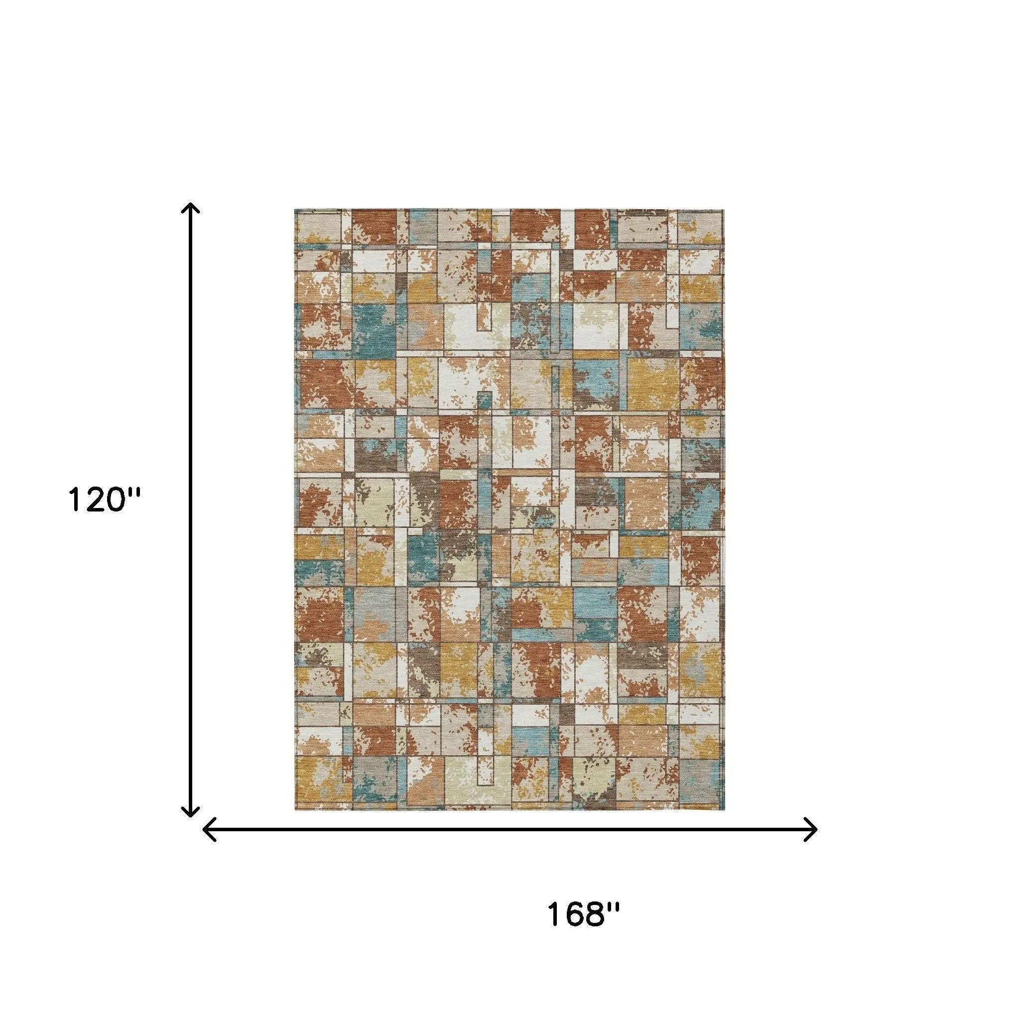 10' X 14' Orange And Ivory Geometric Washable Indoor Outdoor Area Rug Homeroots Outdoor