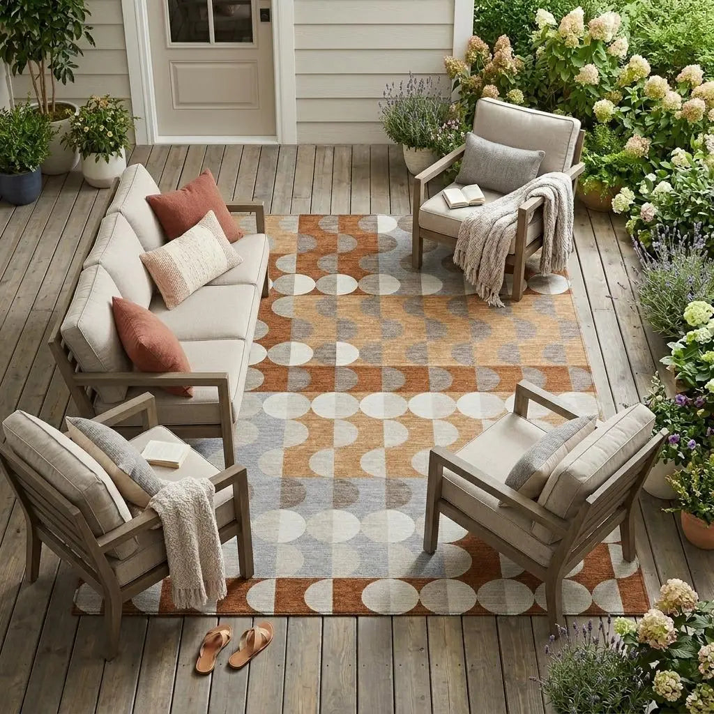 10' X 14' Orange And Ivory Geometric Washable Indoor Outdoor Area Rug Homeroots Outdoor