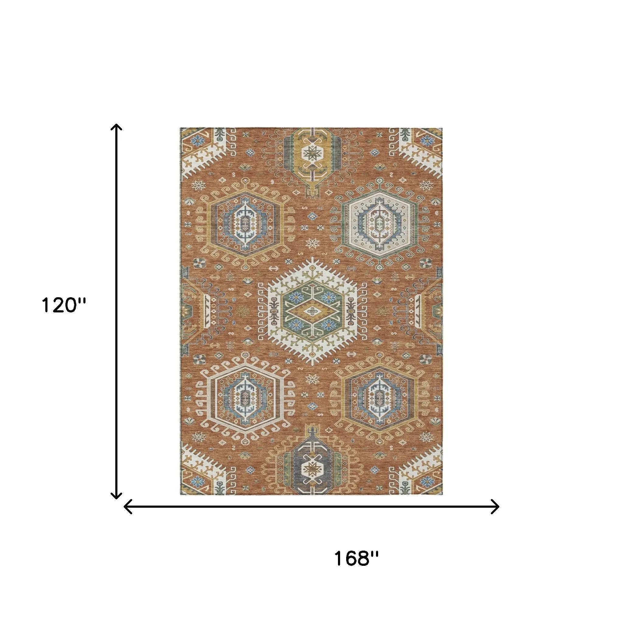 10' X 14' Orange And Ivory Tribal Washable Indoor Outdoor Area Rug Homeroots Outdoor