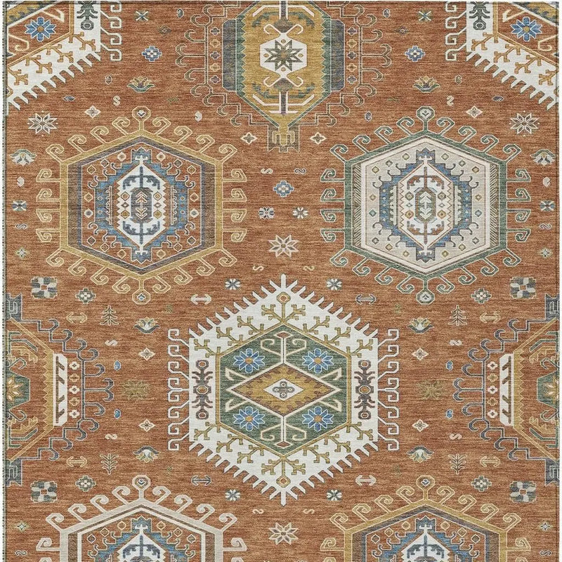 10' X 14' Orange And Ivory Tribal Washable Indoor Outdoor Area Rug Homeroots Outdoor