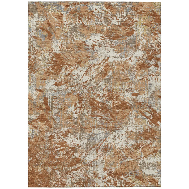 10' X 14' Orange And Khaki Abstract Washable Indoor Outdoor Area Rug Homeroots Outdoor