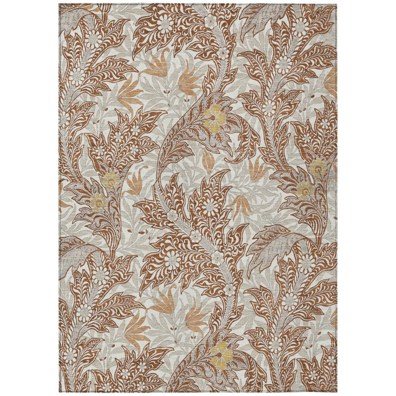 10' X 14' Orange And Khaki Botanical Leaves Washable Indoor Outdoor Area Rug Homeroots Outdoor