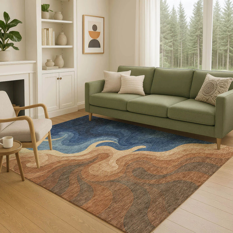10' X 14' Orange And Navy Blue Abstract Washable Indoor Outdoor Area Rug Homeroots Outdoor