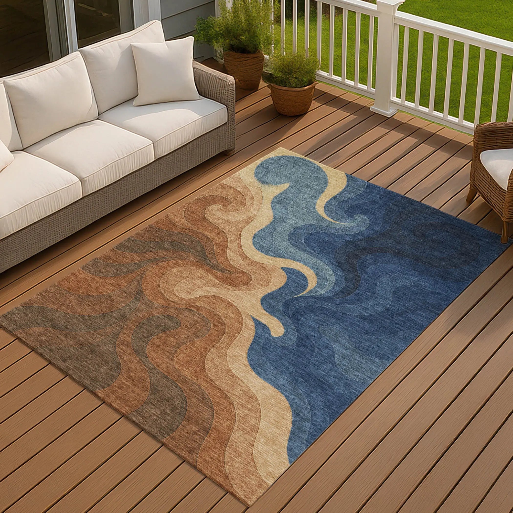 10' X 14' Orange And Navy Blue Abstract Washable Indoor Outdoor Area Rug Homeroots Outdoor