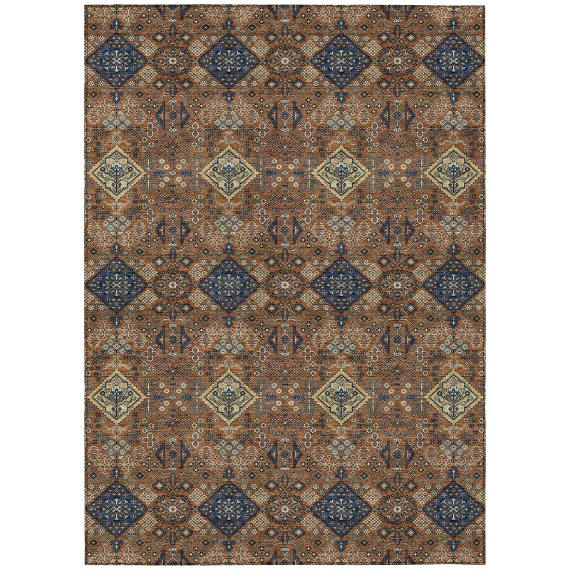 10' X 14' Orange And Navy Blue Geometric Washable Indoor Outdoor Area Rug Homeroots Outdoor