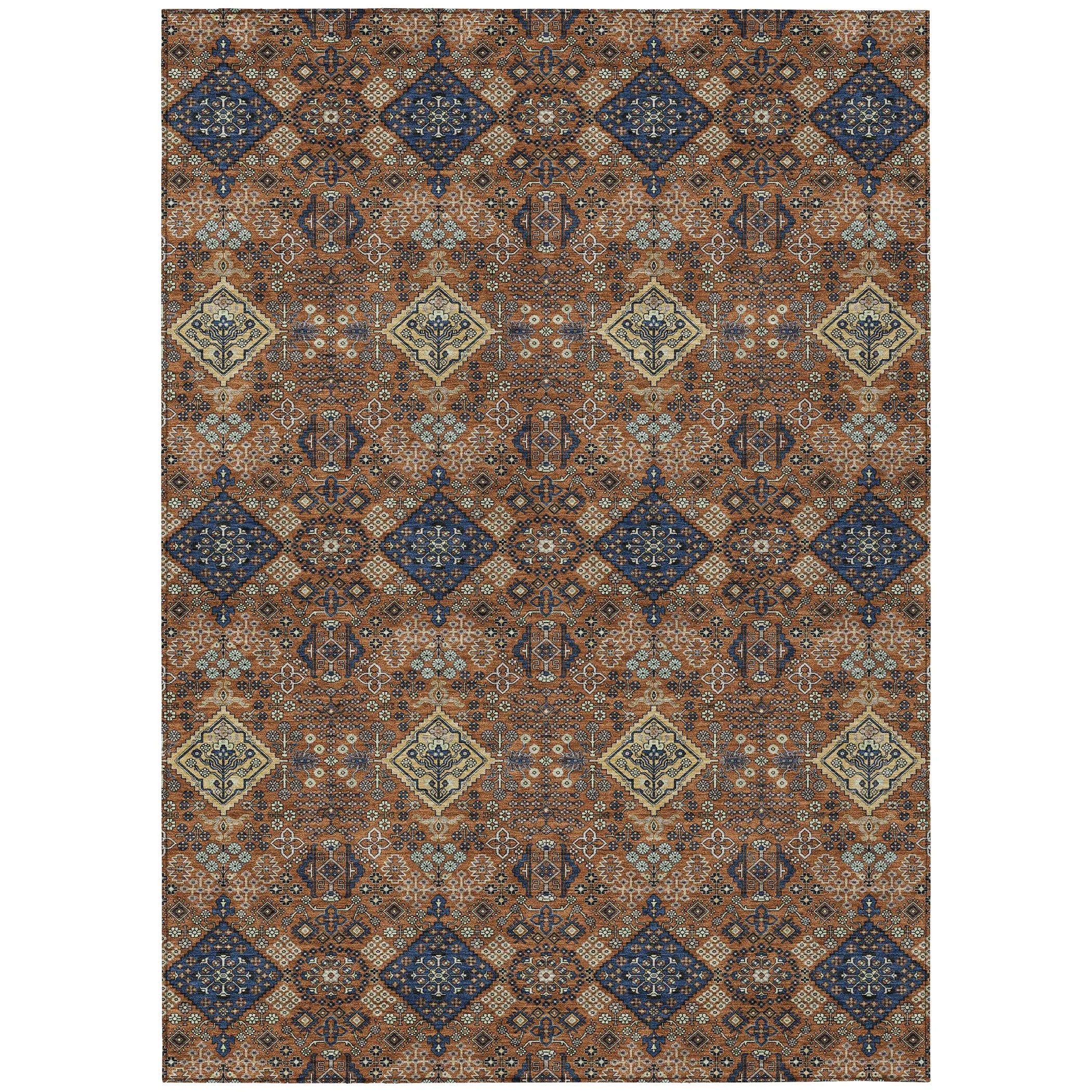 10' X 14' Orange And Navy Blue Geometric Washable Indoor Outdoor Area Rug Homeroots Outdoor