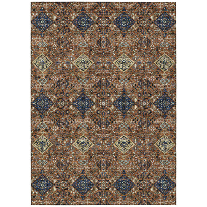 10' X 14' Orange And Navy Blue Geometric Washable Indoor Outdoor Area Rug Homeroots Outdoor