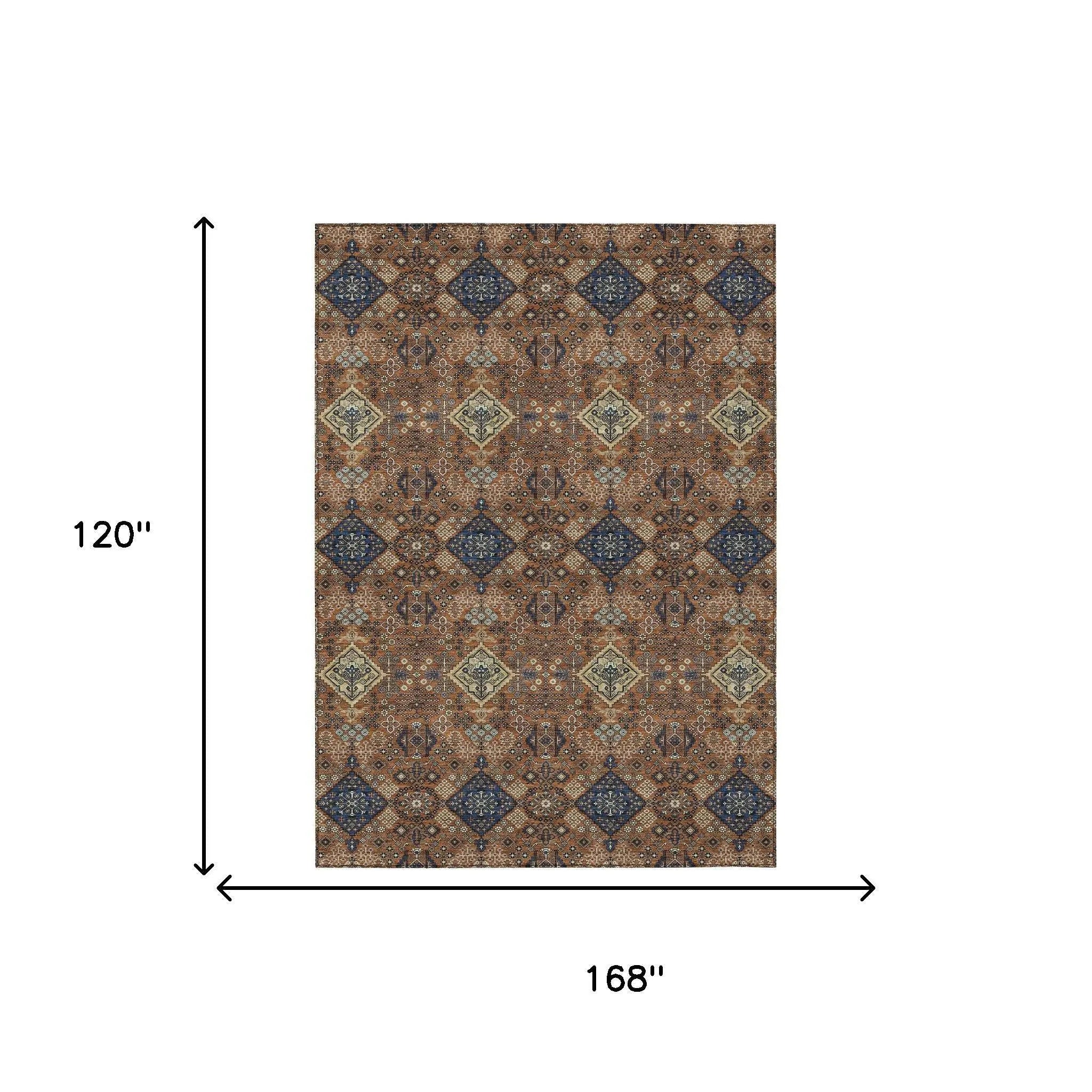 10' X 14' Orange And Navy Blue Geometric Washable Indoor Outdoor Area Rug Homeroots Outdoor