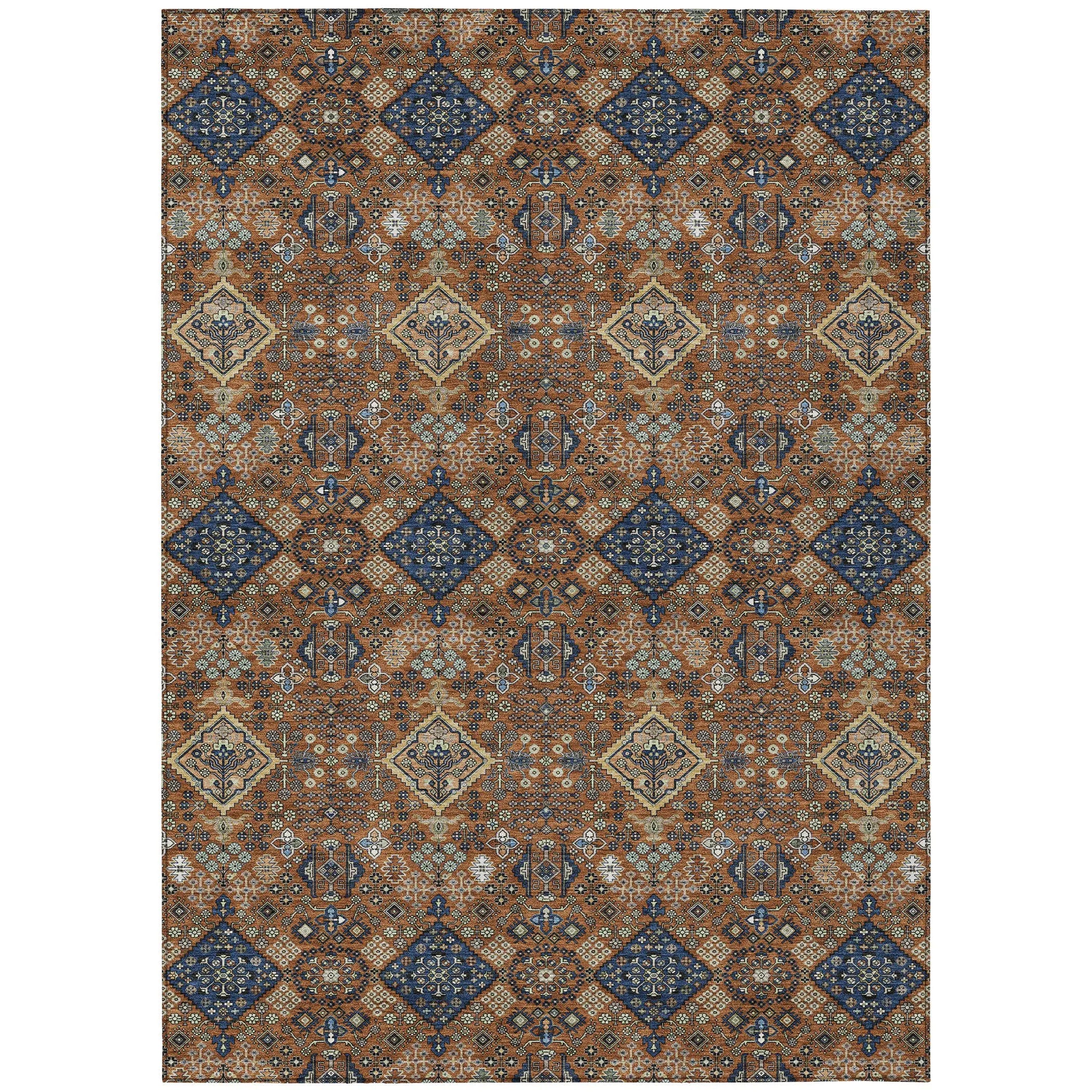 10' X 14' Orange And Navy Blue Geometric Washable Indoor Outdoor Area Rug Homeroots Outdoor