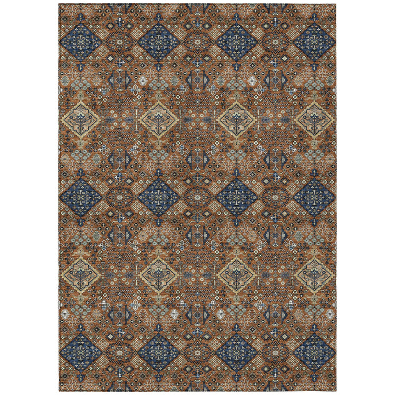 10' X 14' Orange And Navy Blue Geometric Washable Indoor Outdoor Area Rug Homeroots Outdoor