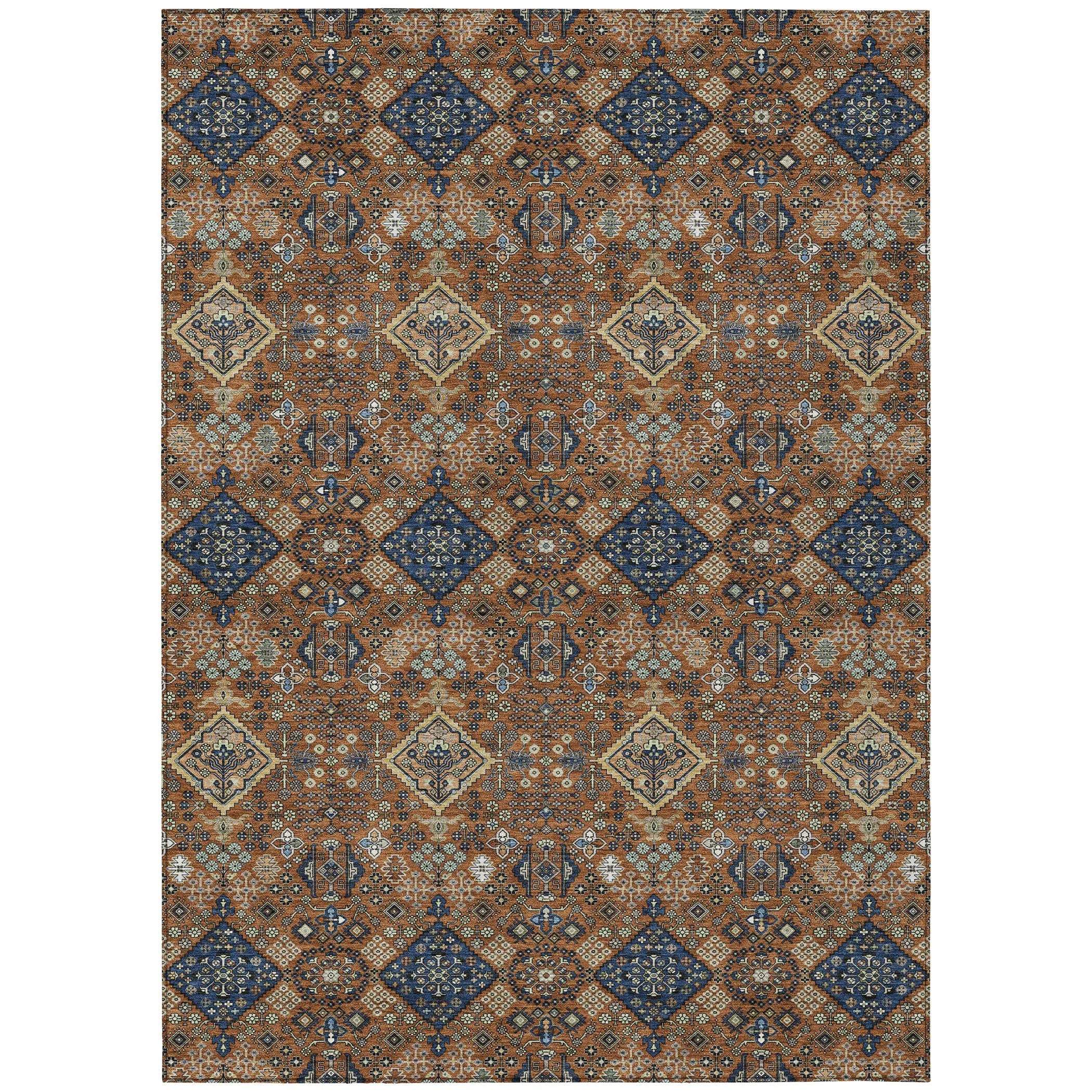10' X 14' Orange And Navy Blue Geometric Washable Indoor Outdoor Area Rug Homeroots Outdoor
