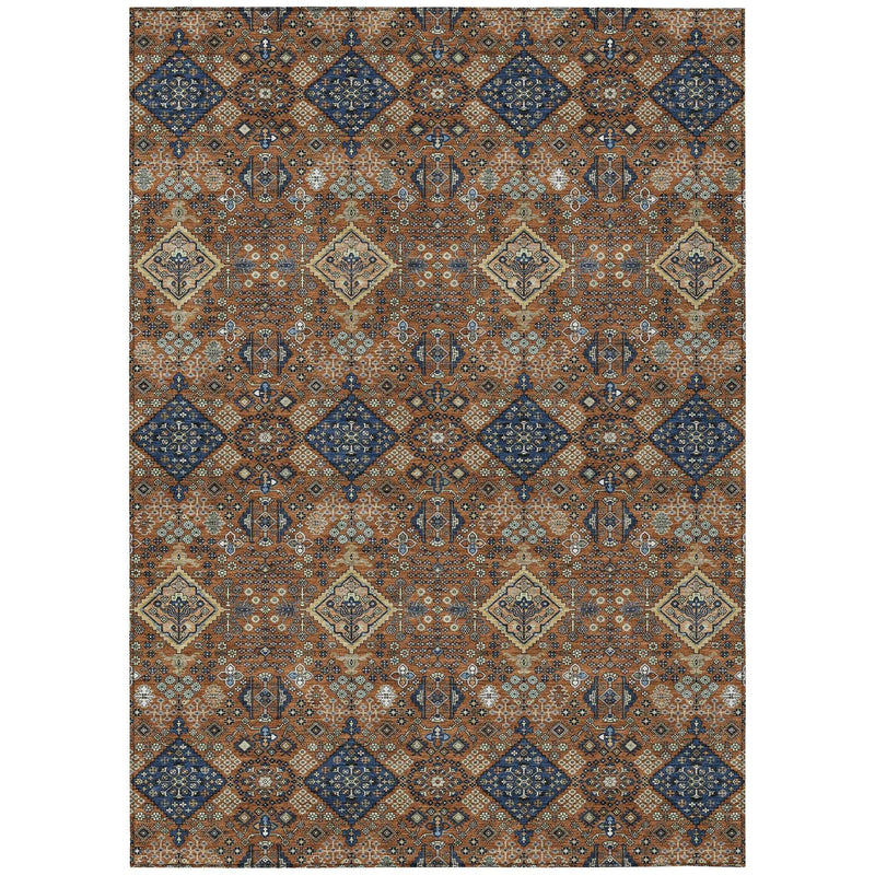 10' X 14' Orange And Navy Blue Geometric Washable Indoor Outdoor Area Rug Homeroots Outdoor