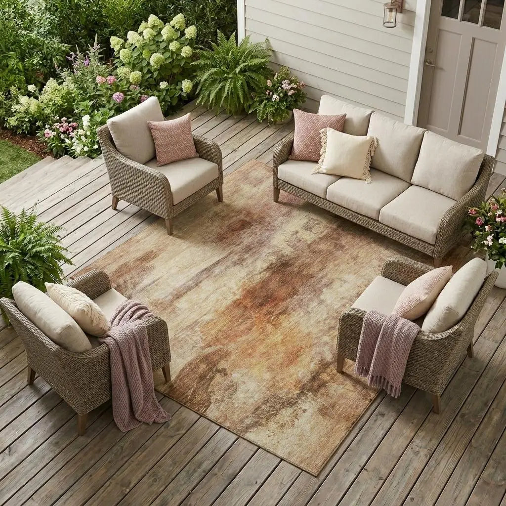 10' X 14' Orange And Peach Abstract Washable Indoor Outdoor Area Rug Homeroots Outdoor
