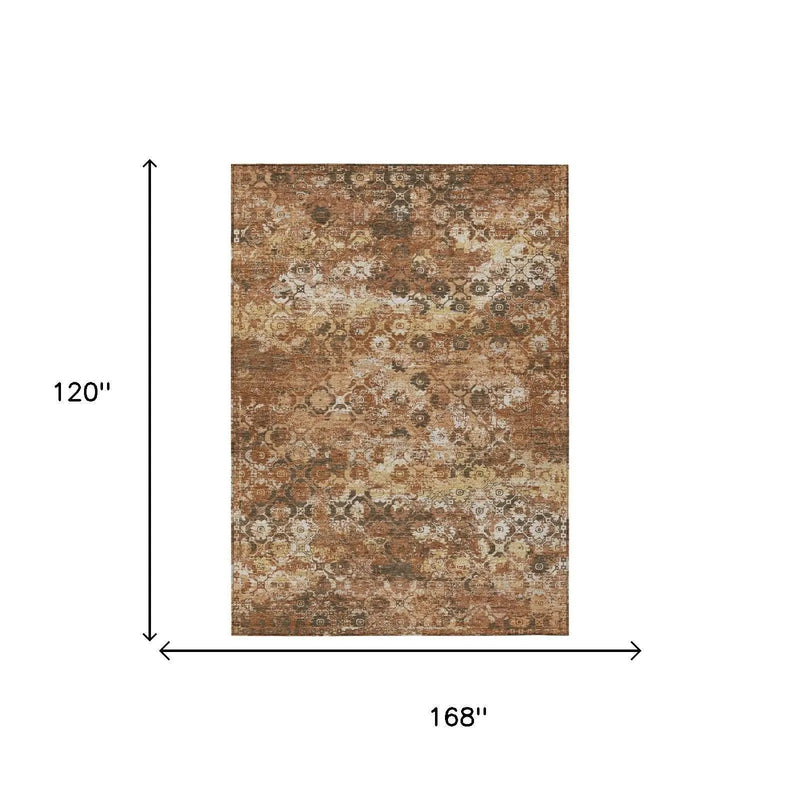 10' X 14' Orange And Rust Floral Medallion Washable Indoor Outdoor Area Rug Homeroots Outdoor