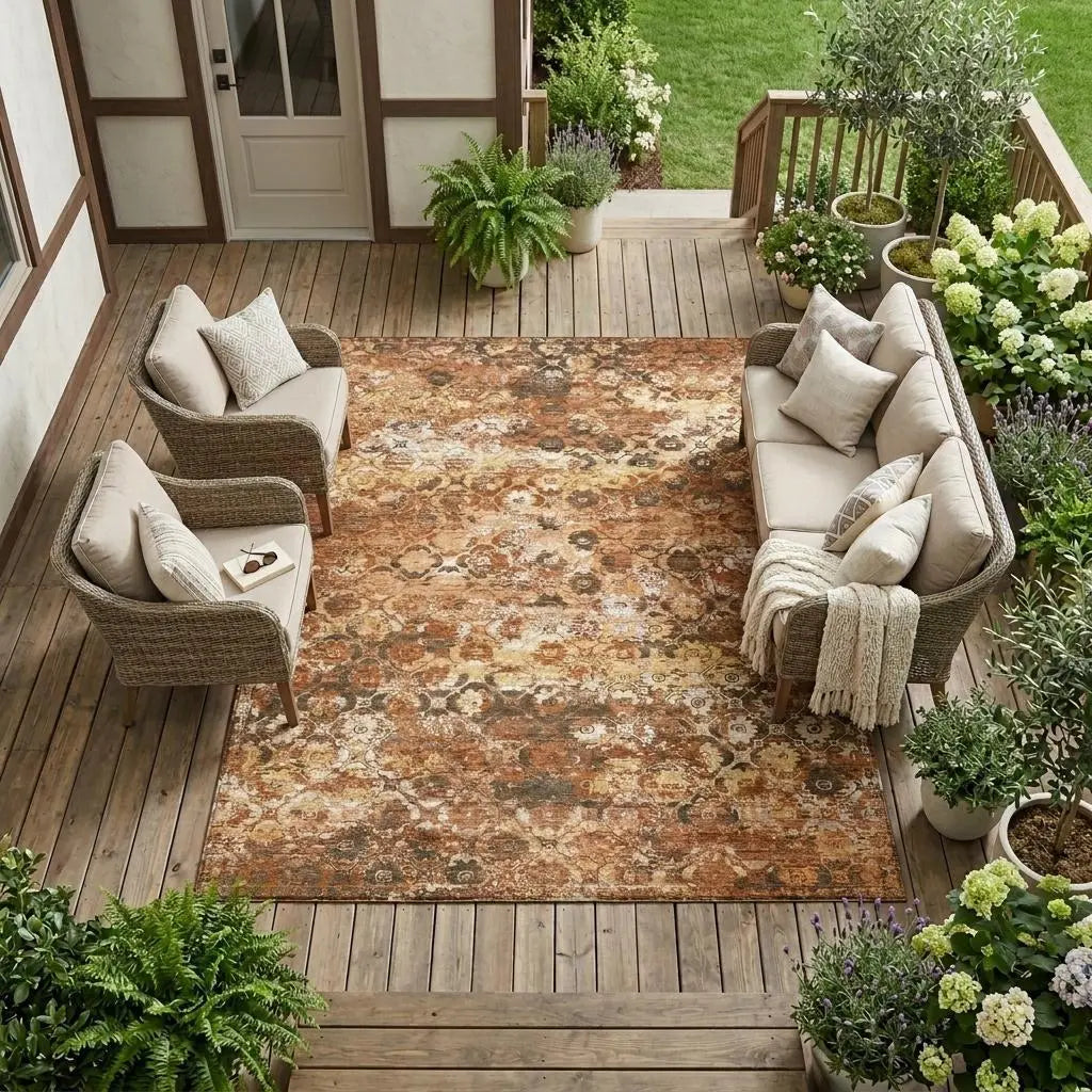 10' X 14' Orange And Rust Floral Medallion Washable Indoor Outdoor Area Rug Homeroots Outdoor