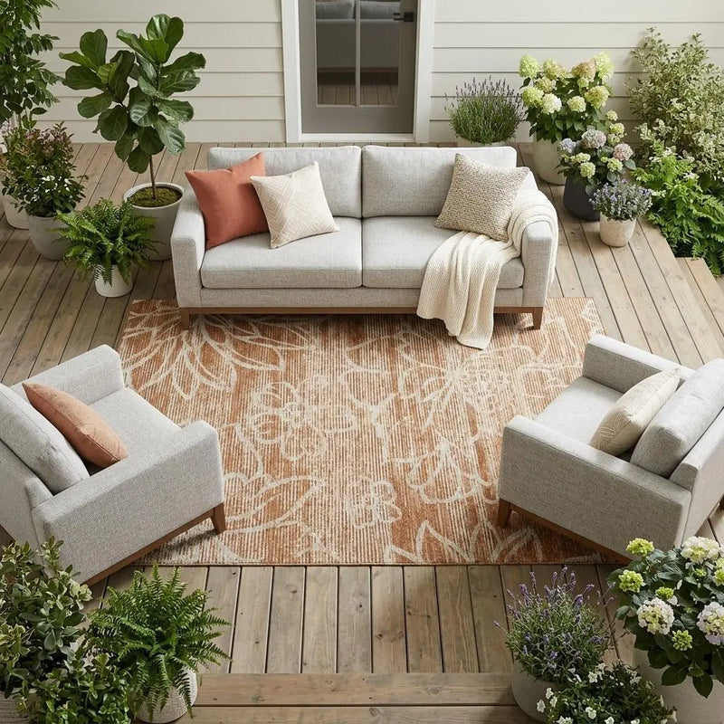 10' X 14' Orange And Rust Floral Washable Indoor Outdoor Area Rug Homeroots Outdoor
