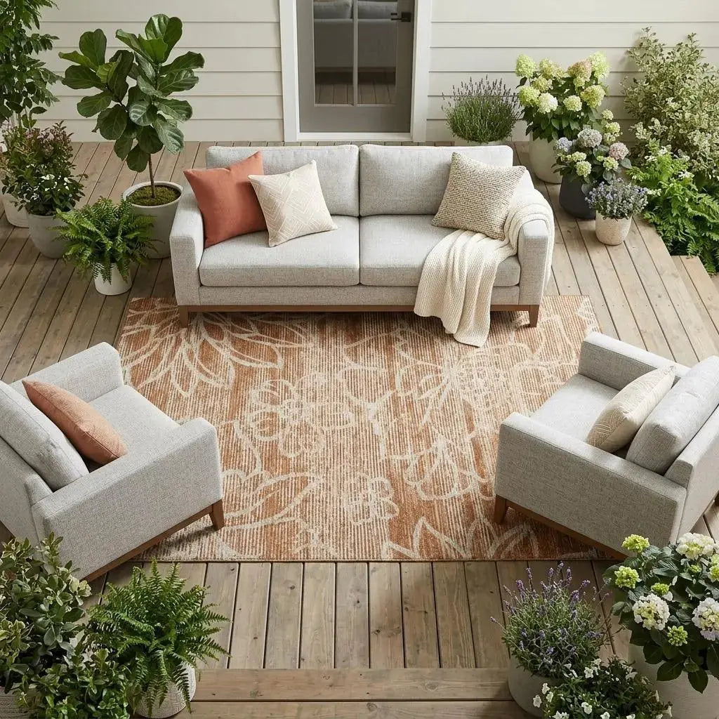 10' X 14' Orange And Rust Floral Washable Indoor Outdoor Area Rug Homeroots Outdoor