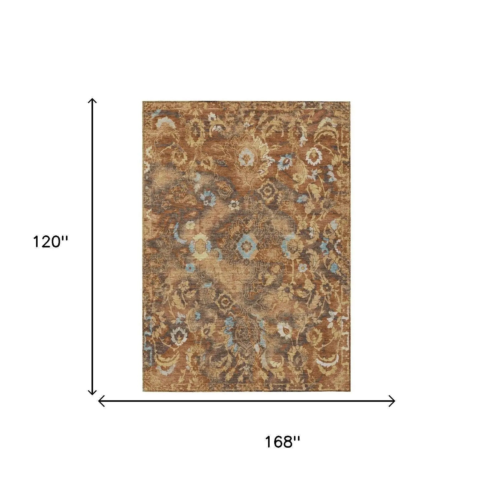 10' X 14' Orange And Rust Floral Washable Indoor Outdoor Area Rug Homeroots Outdoor