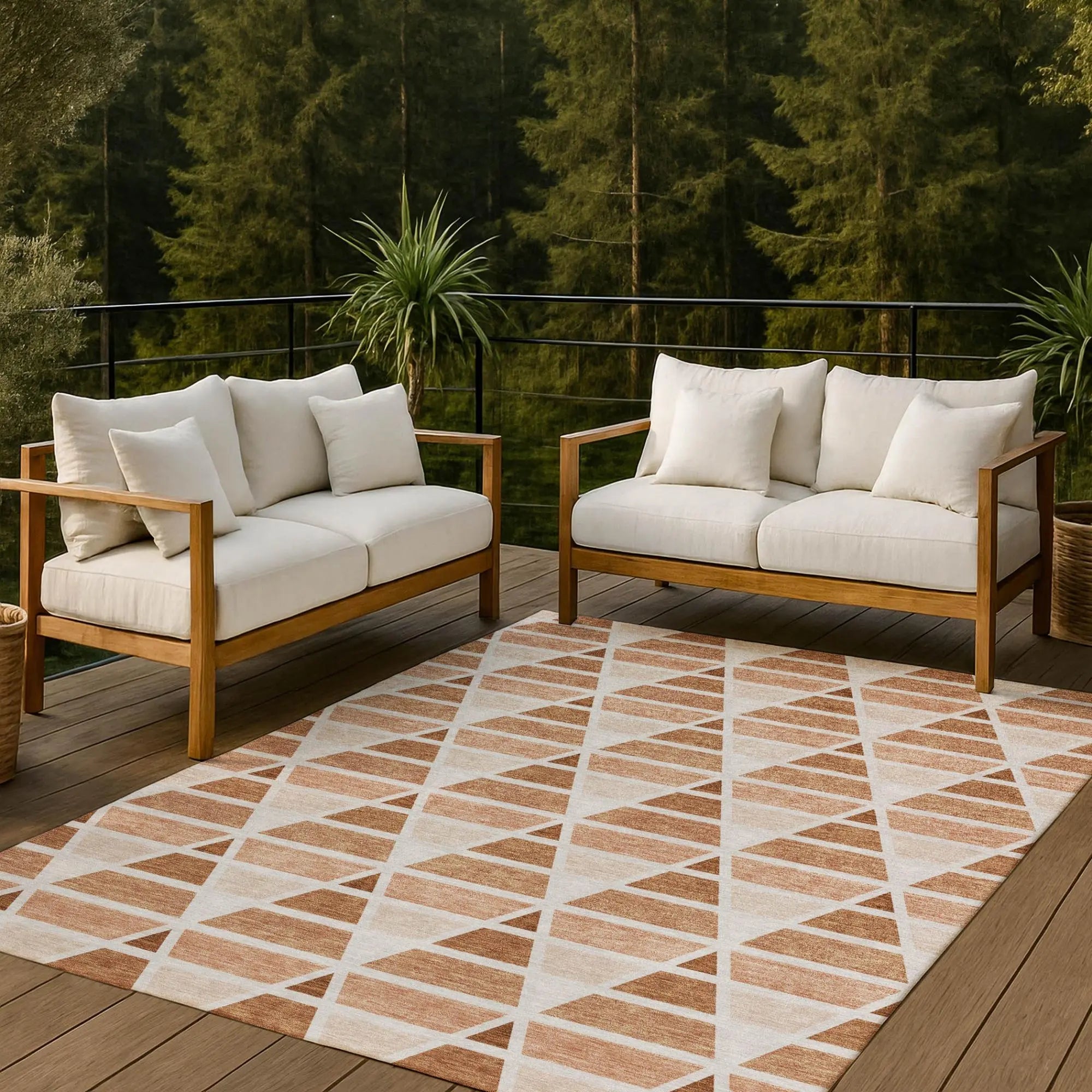 10' X 14' Orange And Rust Geometric Washable Indoor Outdoor Area Rug Homeroots Outdoor