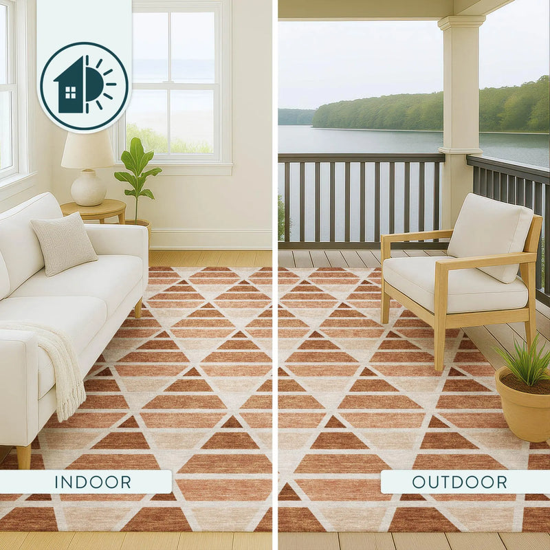10' X 14' Orange And Rust Geometric Washable Indoor Outdoor Area Rug Homeroots Outdoor