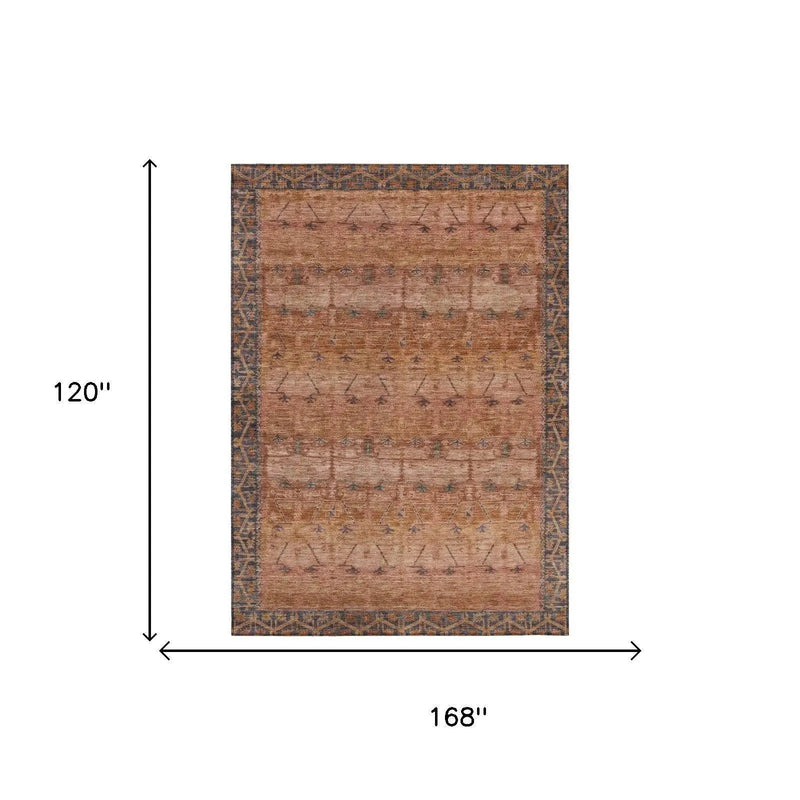 10' X 14' Orange And Rust Tribal Washable Indoor Outdoor Area Rug Homeroots Outdoor