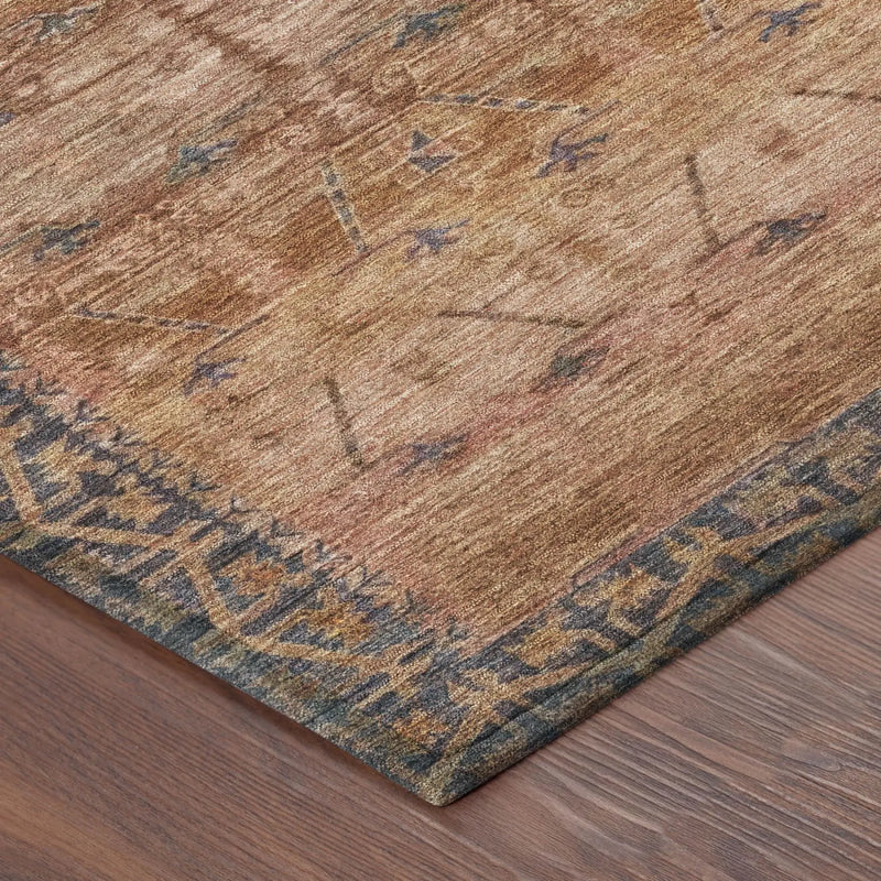 10' X 14' Orange And Rust Tribal Washable Indoor Outdoor Area Rug Homeroots Outdoor